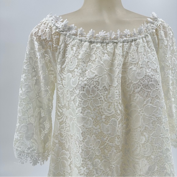 Miholl sz M White Blouse Lined Floral Laced Off The Shoulder NWOT Fairy - Picture 13 of 13